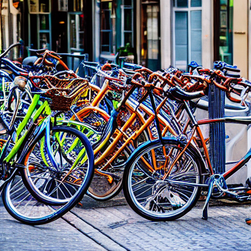 083_A bunch of bicycles parked on the street with items sitting around them.png